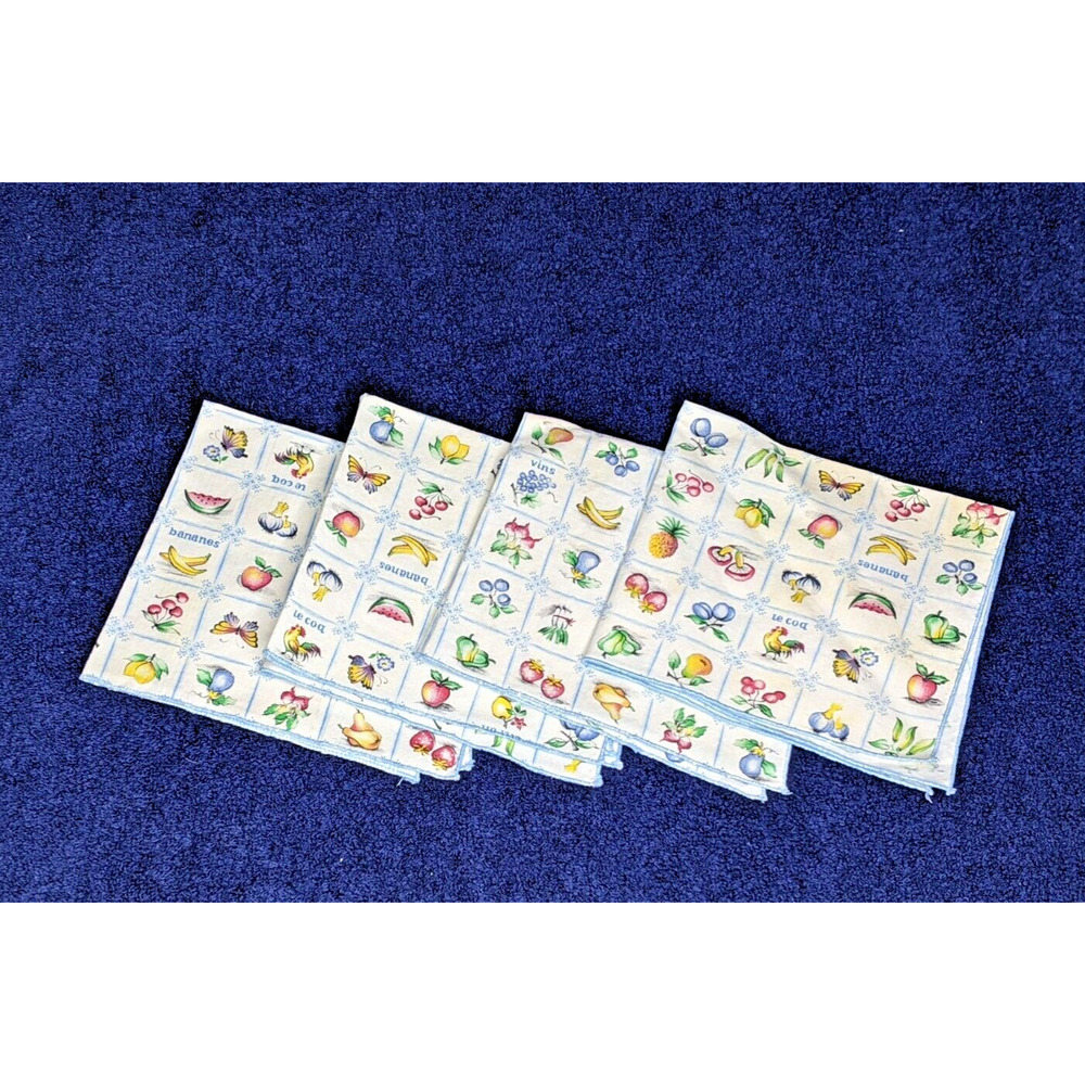 Vintage Cloth Napkins Fruit Set of 4 Finished Edge 11 x 12" Mushrooms READ